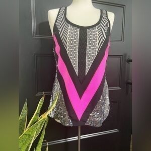 NWOT EXPRESS PINK BLACK SEQUINS TANK TOP SZ S